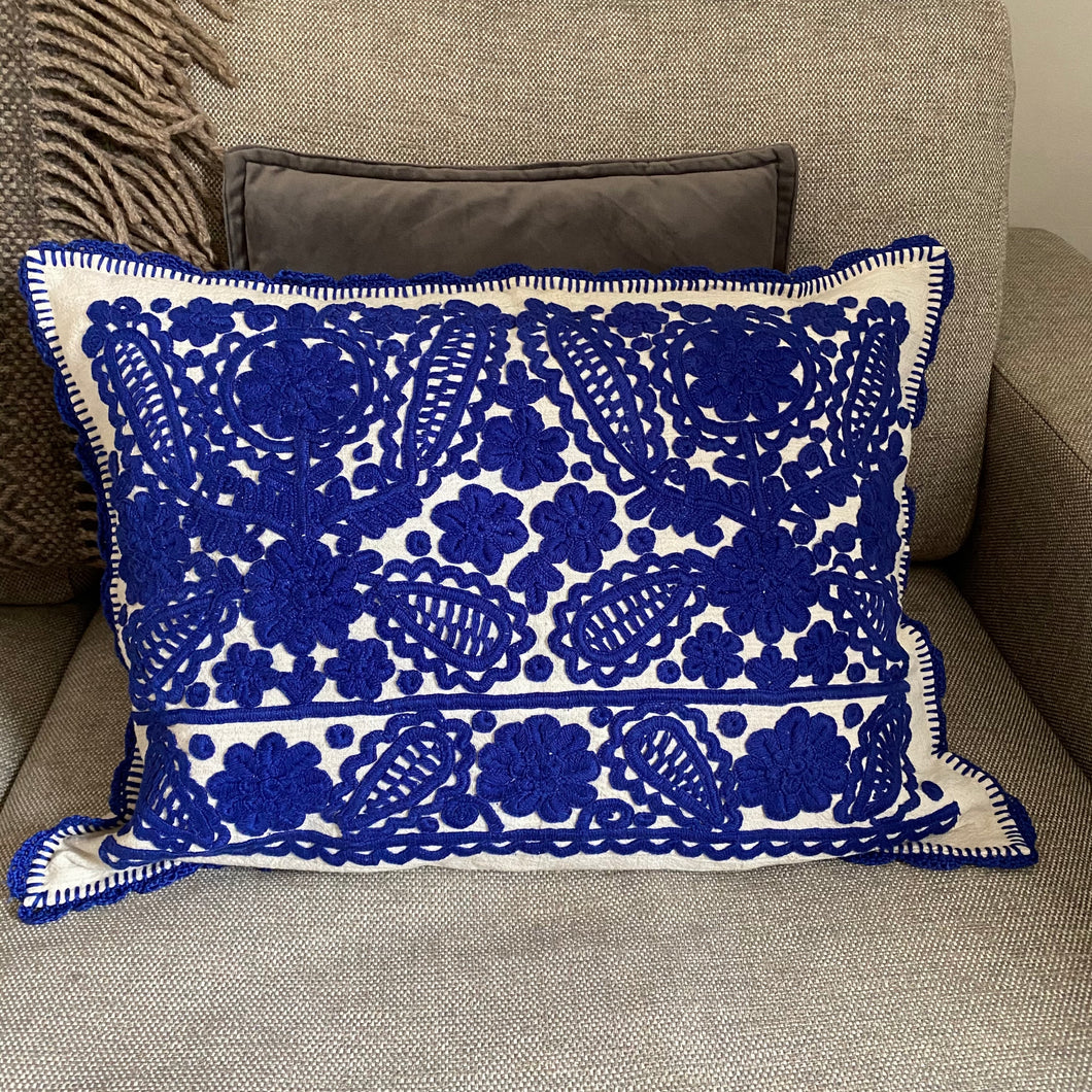 Embroidered Cushion Cover - Blue Flowers