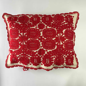 Embroidered Cushion Cover - Red Flowers