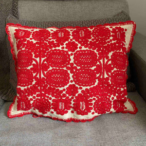 Embroidered Cushion Cover - Red Flowers